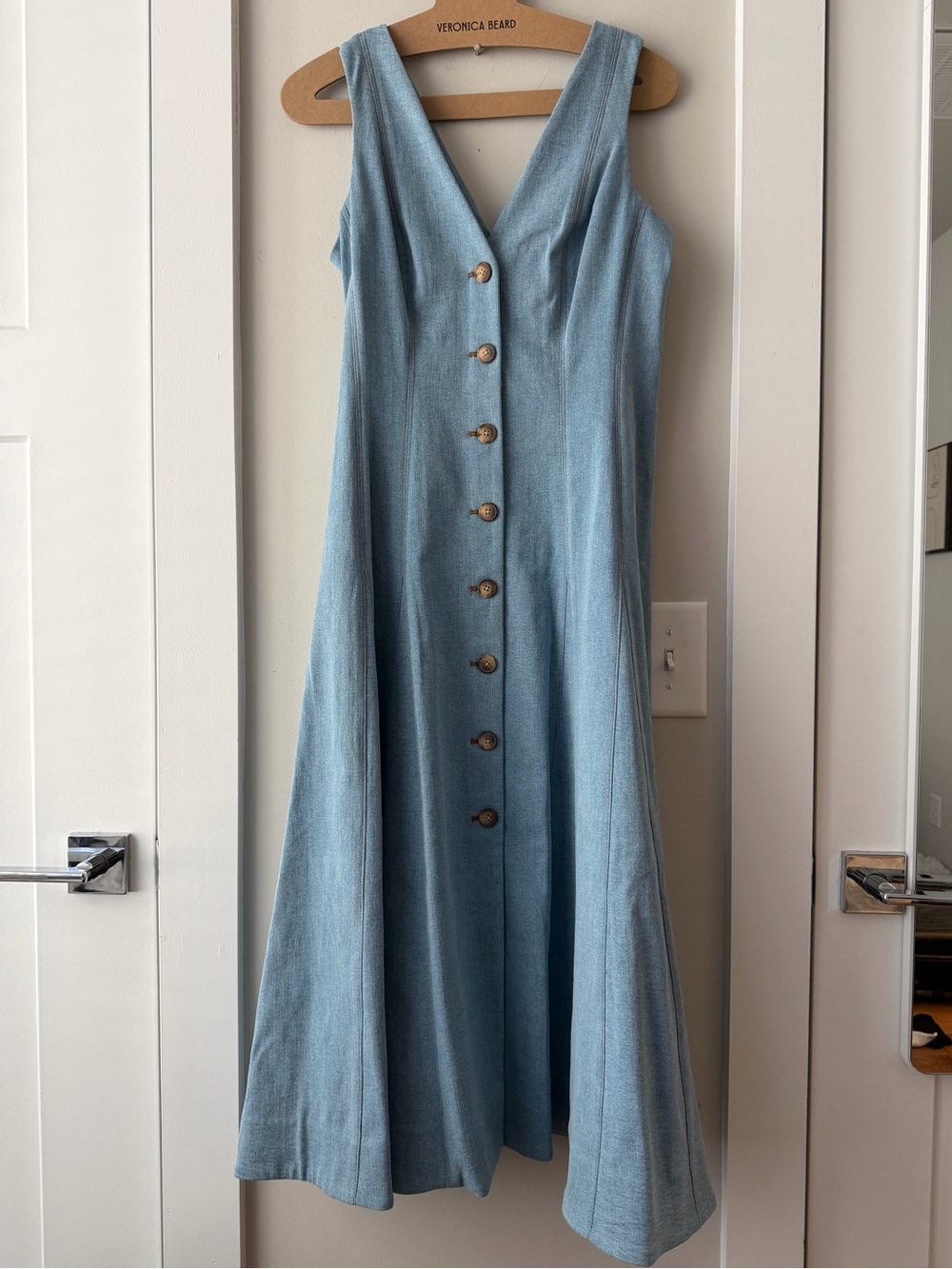 Like New! Veronica Beard Mirage Blue Denim Button-Front Lou Midi Dress - Picture 3 of 8